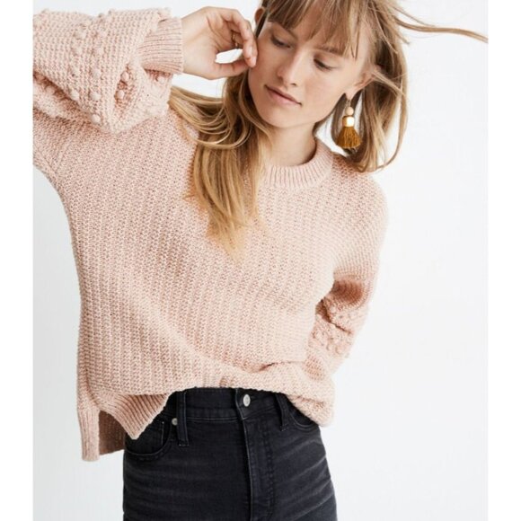 Madewell Bobble Pullover Sweater Pink Women XS Oversized Boho Knit Crew Neck - Picture 1 of 12